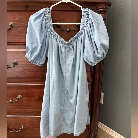 NWT Poliro Oversized Loose Light Blue Puff Sleeve Denim Dress - Picture 9 of 9